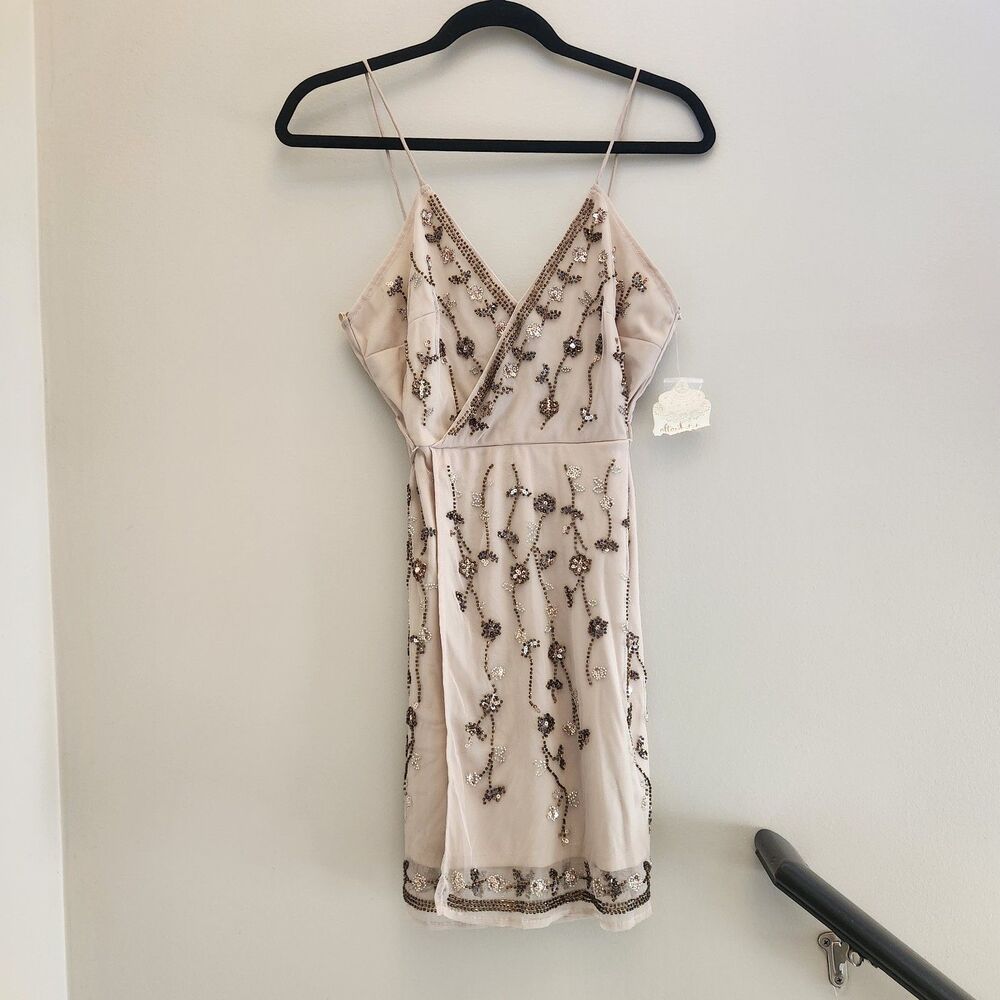 NWT Altar'd State Analia Mini Wraparound Cocktail Dress Beaded Sequined Formal S
